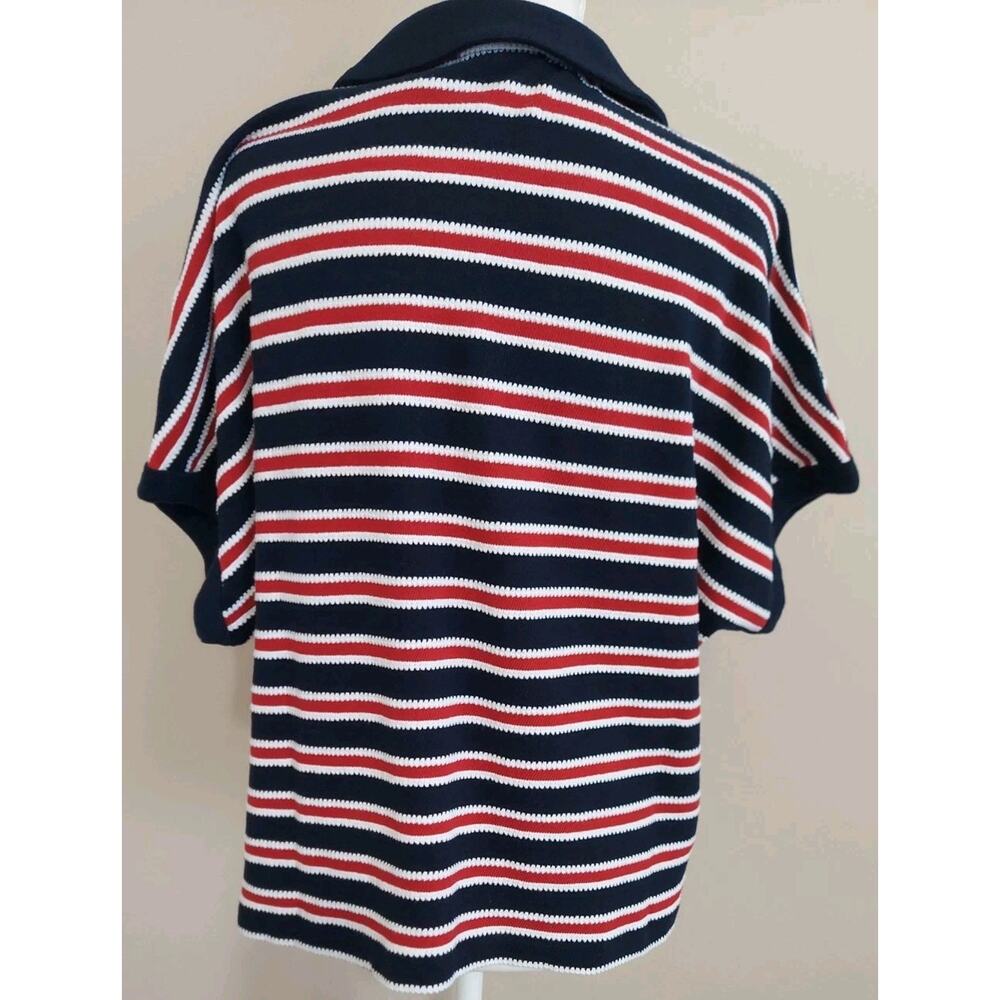 Madewell Women's V-Neck Polo Shirt in Stripe Cotton Blue/Navy SZ L - Picture 5 of 12